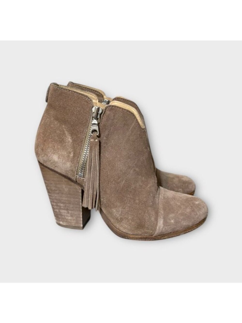 RAG & BONE MARGOT Boots 35 5 Suede Tan Taupe Fringe Double Zipper Ankle Boho